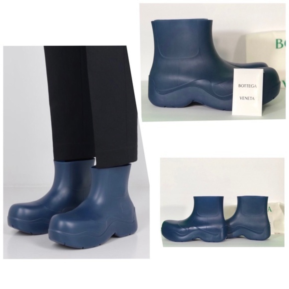 BOTTEGA VENETA Men’s Blue Rubber Puddle Ankle Rain Boots Size 42 US Size 9 NWT